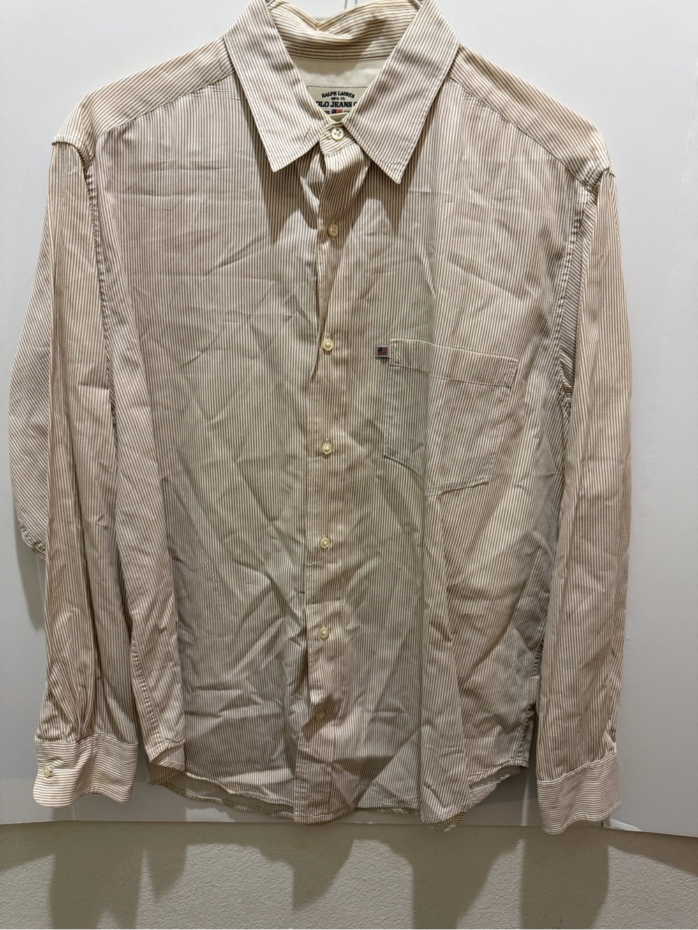 Polo Ralph Lauren Jeans Shirt Men Sz M USA Flag Polo Jeans Logo Long Sleeve